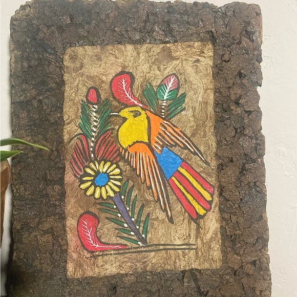 Vintage Mexican Folk Art Amate Bark Paintings On Cork Birds/Flowers 2 - Picture 11 of 12